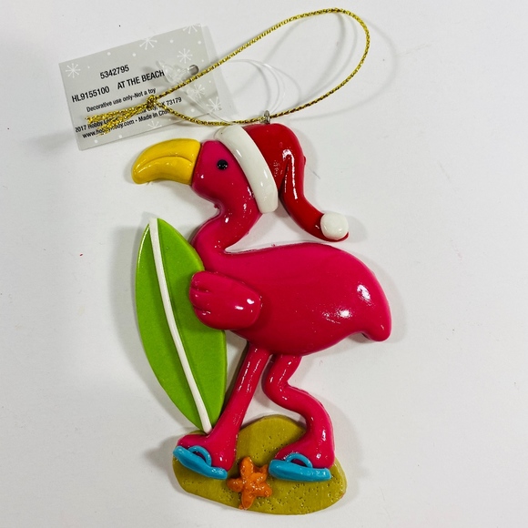 COPY - At The Beach Christmas Ornament Flamingo With Surf - Picture 1 of 5